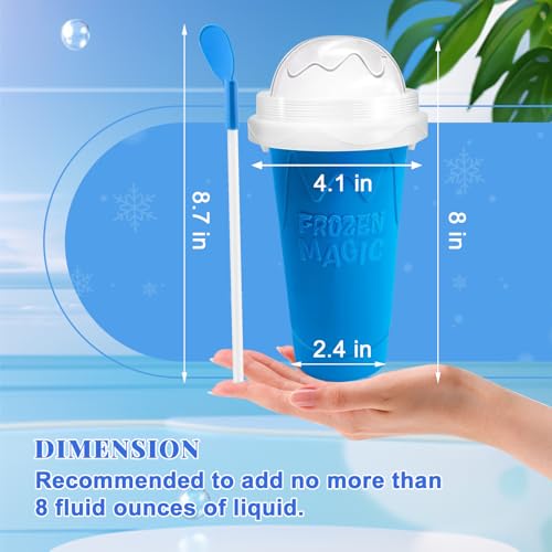 Slushie Cup, Slushy Maker Cup, Frozen Magic Squeeze Cups für Saft, Milch, Joghurt, Eiscreme, DIY Smoothie Kühlbecher mit Deckel und Strohhalm für Kinder, Freunde, Familie (blau + gelb) – Bild 6