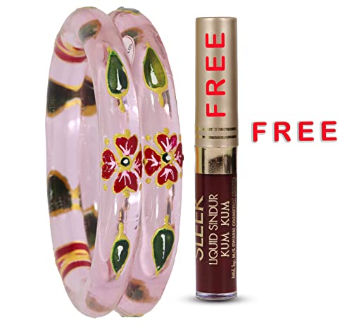 Image of NMII Glass with Zircon Gemstone and Glitter Kada Set For Women and Girls