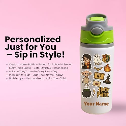 Image of Personalised Kids Bottle 600ml Aluminium | Cartoon Print with Name | Lightweight & Leakproof | Ideal Gift for Birthday, School Use|Customise Gift