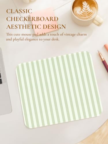 Image of Square Cute Striped Mouse Pad with Stitched Edge, Premium Waterproof Cloth Aesthetic Small Stripe Mouse Mat, Non-Slip Rubber Base Funny Mousepad Desk Accessories,Striped Green Beige