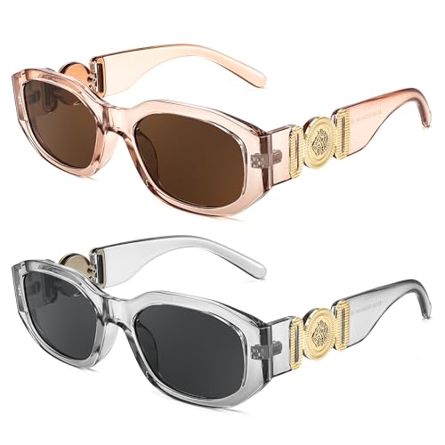 Image of FEISEDY Retro Trendy Rectangle Sunglasses Women Men Narrow Shades B2322 | |Vintage Shades |UV400 Protection |Blocks Glare |Women & Men |Comes With A Storage Case