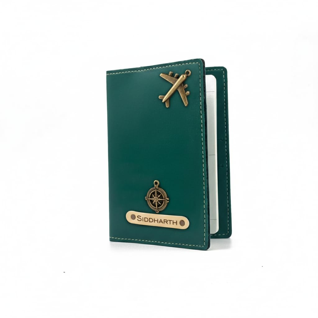 the unique gift studio Customised Passport Cover Holder with Personalised Name & Charm Leather Passport Cover Holder for Men & Women | Customised Passport Holder for Gift - Tan-picture-22