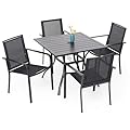 Anumutig 5-Piece Outdoor Dining Set, 35‘’ Square Table with 4 Stackable Patio Chairs, All Weather Frame Furniture Set