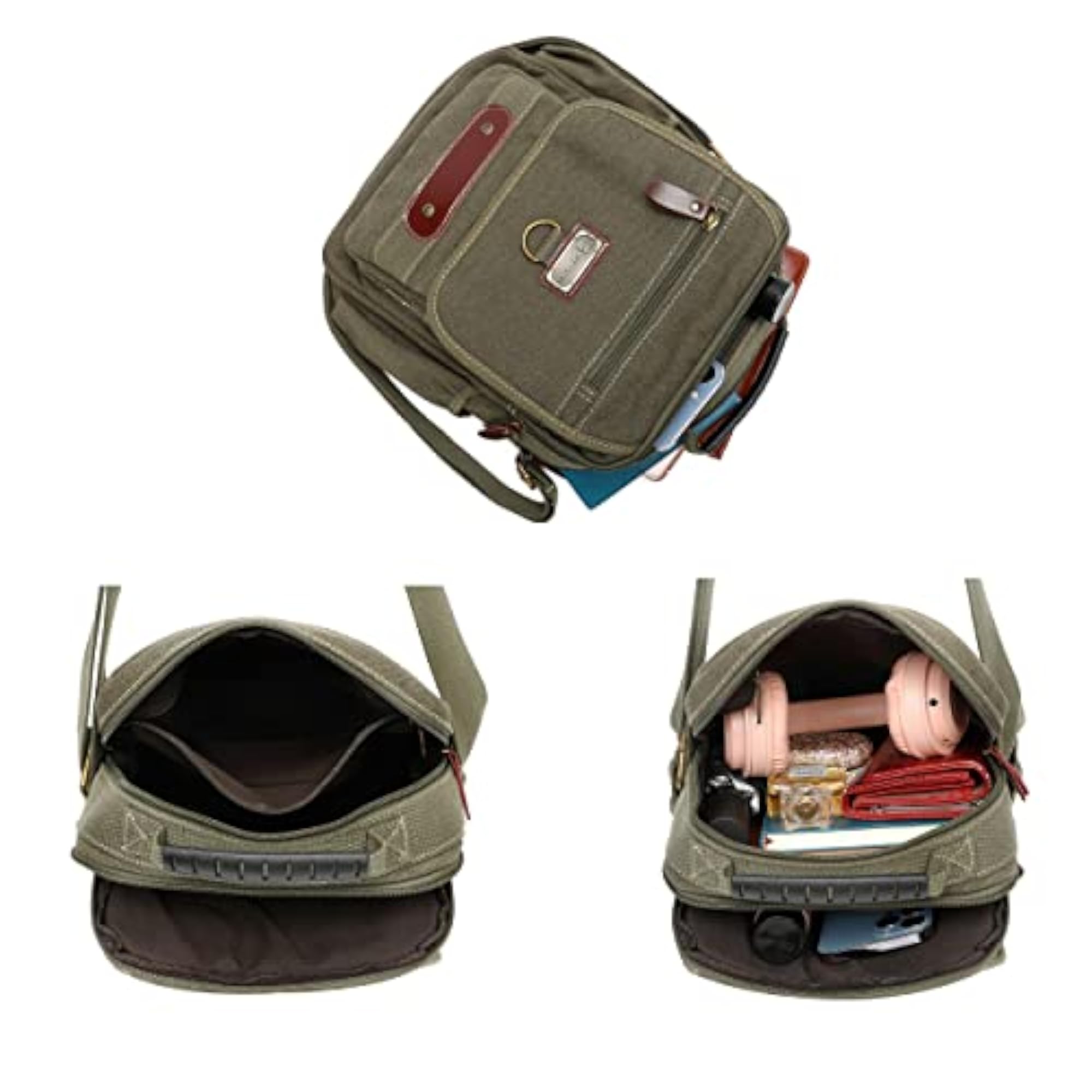 Small Canvas Messenger Bag with Water Bottle Pocket