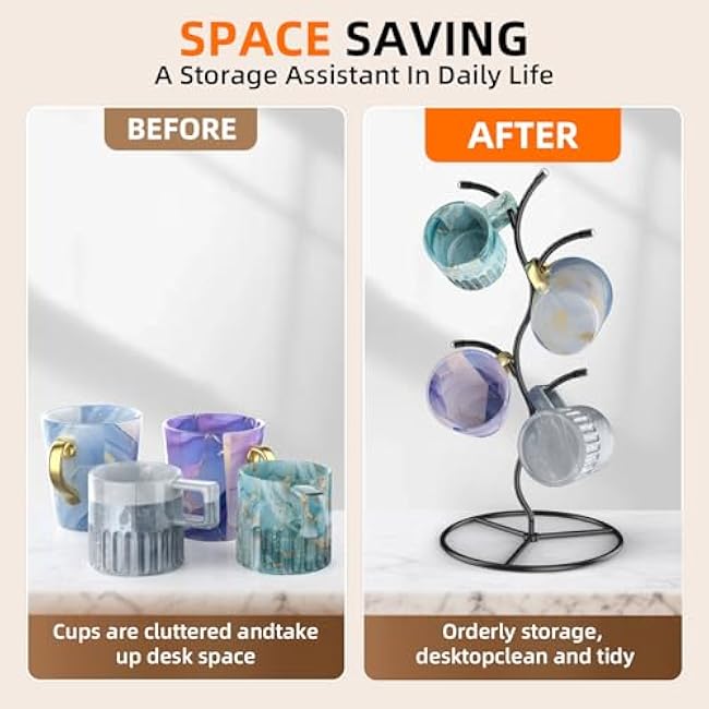 2 Pack Mug Holder, Metal Coffee Mug Holders Tree, Decorative Mug Rack, Mug Cup Tree for Kitchen Decor Organizer, Black