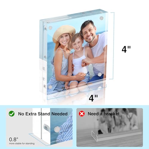 Image of HOUSE DAY Acrylic Picture Frames 4x4, 2 Pack Magnetic 4 x 4 Picture Frame, Double Sided Clear 4x 4 Photo Frame with Microfiber Cloth, Frameless FreeStanding 4x4 Frame Gift for Desktop Display
