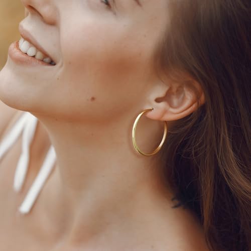 Gold Earrings for Women 14K Gold Hoop Earrings for Women Hoop Earring for Womens Everyday Classic Plain Hoops Shape Thin Large Hoops Earring for Womens 40mm4