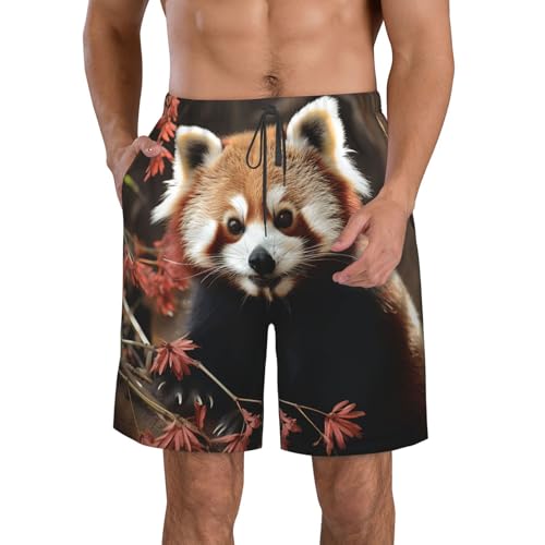 Men's Swim Trunks Quick Dry Board Shorts Mens Bathing Suit Swimsuits Red Pandas Beach Shorts with Pockets