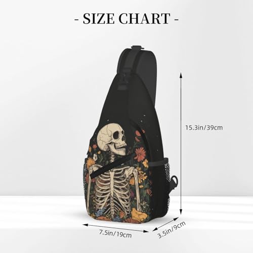 Image of SUPLUCHOM Sling Bag Skeleton Flower Skull Vintage Hiking Daypack Crossbody Shoulder Backpack Travel Chest Pack for Men Women