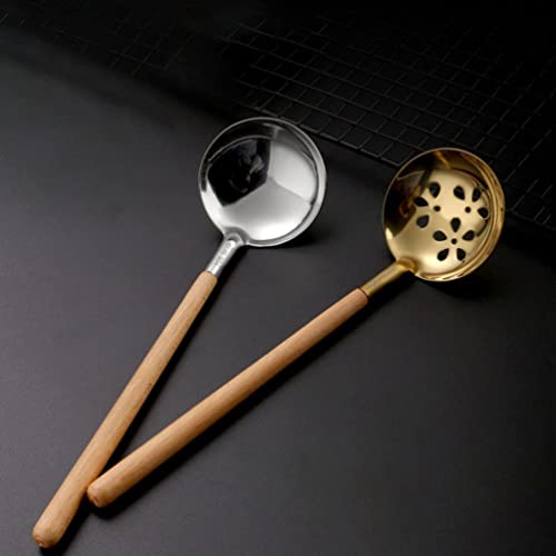 Veemoon Kitchen Utensil Set Hot Pot Ladle Set Slotted Spoons Japanese Stainless Steel Soup Ladles Colander Skimmer Strainer Gravy Sauce Server Utensil With Wood Handle For Cooking Serving Spoons #TOP7