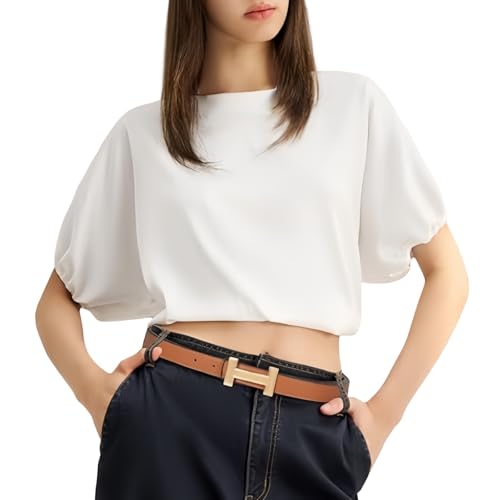 Women's Fashion Belt with Gold Buckle， PU Leather Dress Belt for Jeans & Pants (Brown, 110cm)2