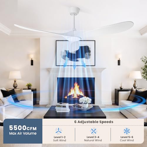 Image of heimo 52 Inch White Ceiling Fan with Light and Remote, Wood Outdoor Ceiling Fans with Lights Dimmable for Bedroom Living Room Patios Kitchen Modern 3 Blade Propeller Indoor Fan