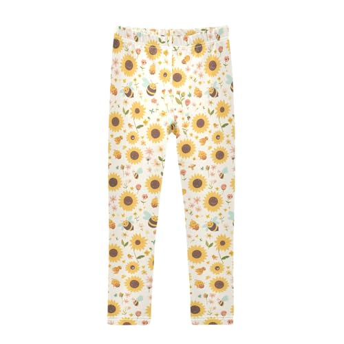 KLL Sunflowers Honey Bees Gnomes Girls Athletic Leggings Stretchy High Waisted Yoga Pants Running