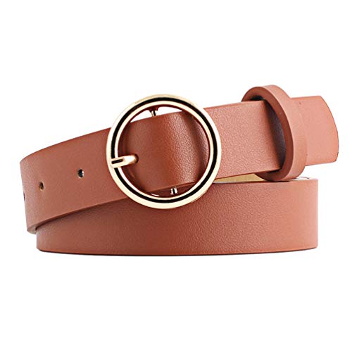 NUREINSS Cinturón de piel para mujer con hebilla redonda, 2,6 cm de ancho, marrón, Talla única