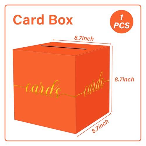 Image of 1 Pack Orange and Gold Foil Card Box for Party, 8.7 inch Orange Gift Card Box for Birthday, Wedding, Baby Shower, Retirement, Anniversary, Graduation, Raffle Ticket, Halloween, Thanksgiving