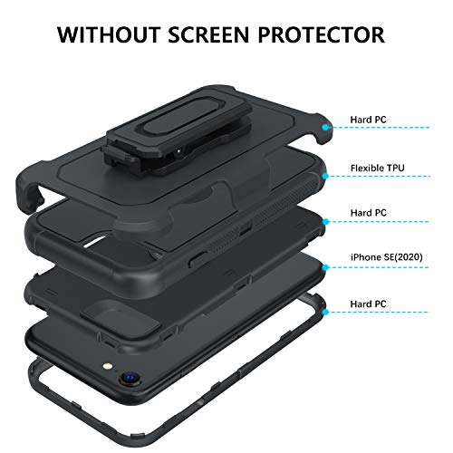 Bentoben Iphone Se 2022 Case, Iphone Se 2020 Case, Heavy Duty [3 Layers] Shockproof Full Body Rugged Hybrid Case For Iphone Se 3Rd/2Nd Generation 4.7" With Kickstand Belt Clip Holster Cover, Black #TOP1