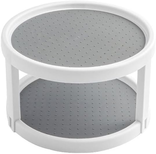 2 Tier Non Skid Spice Rack Turntable, 10 Inch Spinning Organizer, Non Skid Lazy Susan Turntable, 360° Rotating Seasoning Organizer for Kitchen, Pantry Cabinet, Refrigerator, Bathroom, Gray/White