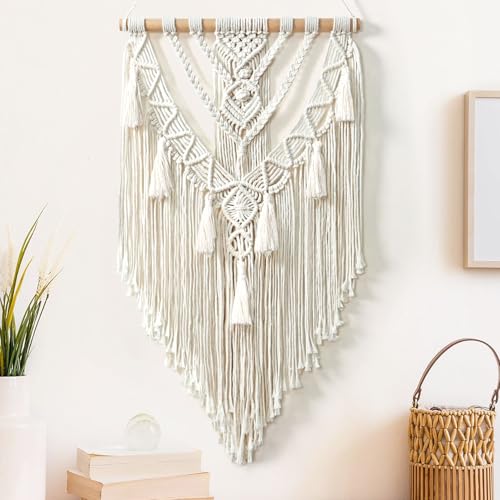 Betylifoy Makramee Wandbehang aus Baumwolle Handgefertigt Makramee Wandteppich Boho Deko Gewebt Tapisserie Wandteppich mit Quasten Wanddeko Apartment Schlafzimmer Balkon Dekoration 70cm (W) x 40cm (L)