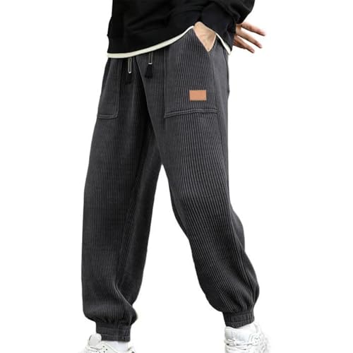 Mens Corduroy Sweatpants Loose Elastic Waist Jogger Pants Solid Color Drawstring Track Pants 2025 Casual Trousers