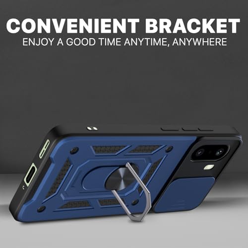 Image of Pikkme Back Cover for OnePlus 15R 5G | 360 Protection Case | Sliding Camera Shield Cover & Ring Holder Stand D10 Tough Armor Bumper Case (Blue)