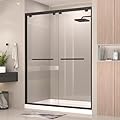 GOBESTRY 44-48” W x 76" H Upgraded Double Sliding Shower Door, Semi-Frameless Shower Door with Explosion-Proof Film and Nano Coating, 1/4” (6MM) SGCC Tempered Glass, Matte Black Finish