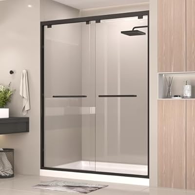 GOBESTRY 44-48” W x 76" H Upgraded Double Sliding Shower Door, Semi-Frameless Shower Door with Explosion-Proof Film and Nano Coating, 1/4” (6MM) SGCC Tempered Glass, Matte Black Finish