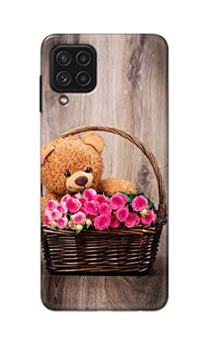 Image of PRINTFIDAA Roses and Teddy Bear in The Wicker Hard Back Cover for Samsung Galaxy A22 4G Back Cover -(P6) KAT1004