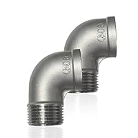 2 Stück 1 Zoll Winkel 90°, 304 Edelstahl Rohrbogen 90 Grad Verschraubung 1\ IG/AG Winkelstück Edelstahl Bogen DN25 für Sanitär Anschlussstücke Bewässerungsanlagen