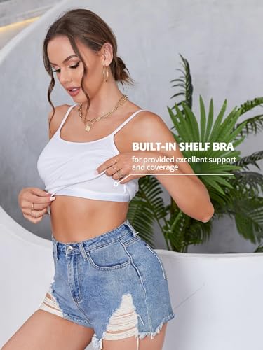 ATTRACO Women's Cotton Camisole Shelf Bra Spaghetti Straps Tank Top2