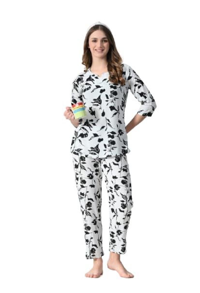 Women’s Rayon Printed Night Wear Top and Bottom Night Suit Set Women’s Rayon Printed Night Wear Top and Bottom Night Suit Set