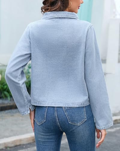 Image of Kedera Women's V Neck Denim Jackets Boyfriend Loose Fit Bussiness Casual Jean Pullover Tops