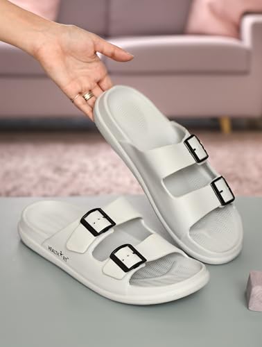 Image of HEALTH FIT Extra Soft Premium Classic Cushion Sliders /Slippers with Adjustable Buckle Strap & Light Weight Anti-SkidWaterproof Flip Flops for Men's HF150