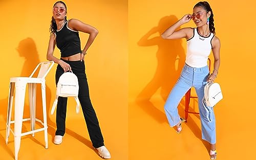 Image of POPWINGS Casual Solid Round-Neck Sleeveless Summer Wear Tank Tops Combo for Women