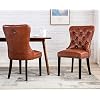 PU Leather Dining Chairs Set of 2 Mid Century Modern Tufted Chairs Armless Rubber Wood Vintage Chairs Upholstered Nailhead Side Chairs for KitchenCafe Decor Furniture Brown with Pull Ring