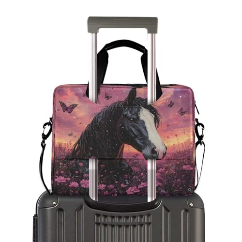Bolso para laptop ALAZA negro con diseño floral rosa miniatura 3