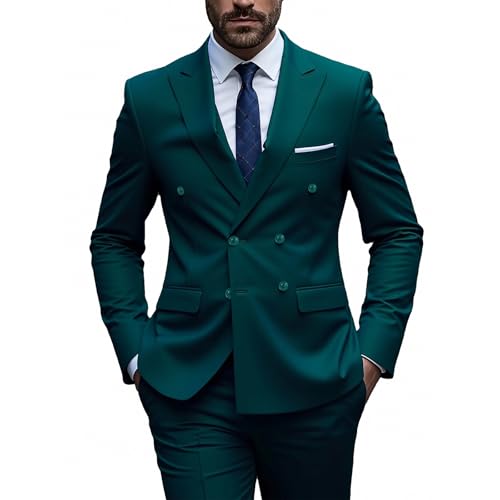Men's Slim Fit 2 Piece Suit Double Breasted Sports Jacket Pants Set，Business Wedding Prom Tuxedo Suits