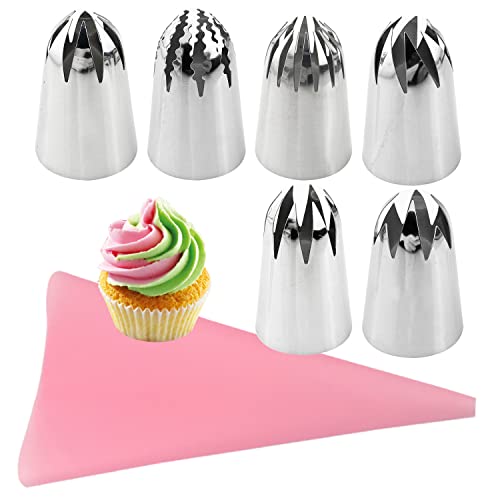 Russische Spritztüllen Set, Cupcake-Dekoration, 7 Stück Kuchen Dekorieren Werkzeug Set mit 6 großen Garniertüllen + 1 Wiederverwendbaren Spritzbeutel, Für Tortendekoration Cover