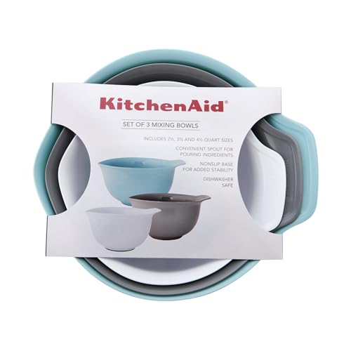 Image of KitchenAid Universal Nesting Plastic Mixing Bowls, Set of 3, 2.5 quart, 3.5 quart, 4.5 quart, Mulitcolored