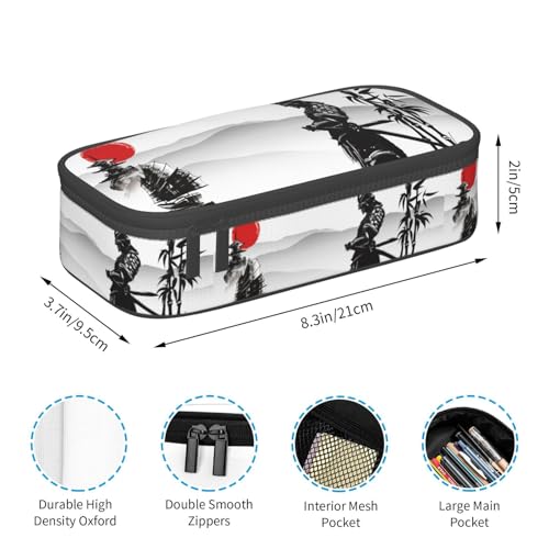 Image of Watercolor Japanese Samurai Bushido Large Pencil Case, Pencil Pouch With Zipper Compartments Stationery Pencil Bag For Kids Teens Students School Supplies
