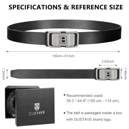 Image of GUSTAVE Men's Leather Belt Adjustable Auto Lock Buckle Belt for Men (Black E)
