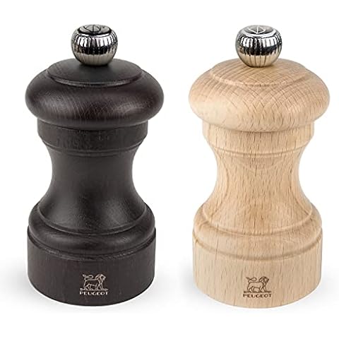 Peugeot - Bistro Manual Salt and Pepper Mill Set - Adjustable Grinders - Beechwood, Chocolate and Natural, 10 cm Cover