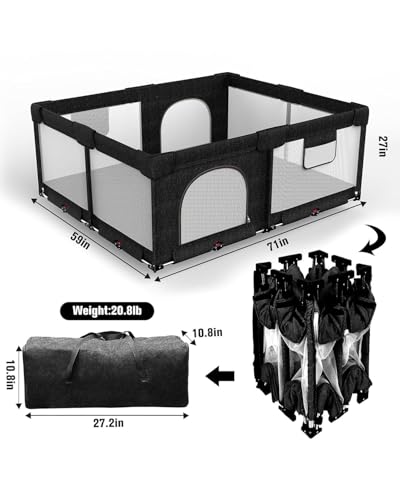 Image of Veraste Foldable Baby Playpen with Gate, Extra Large Collapsible Play Yard for Babies & Toddlers, Portable Travel Playpen, Baby Activity Center for Indoor & Outdoor Use (Black 59 inchx71 inch)