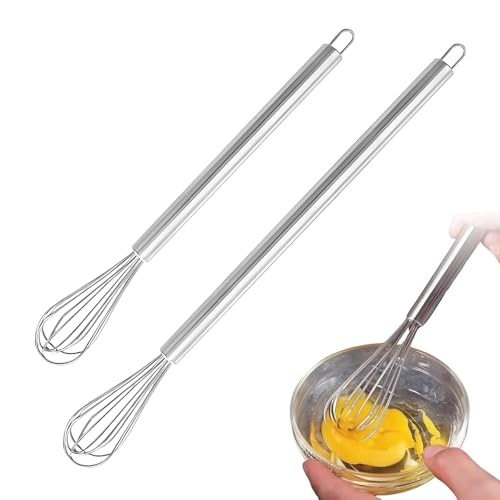 SWYZOR Varillas Cocina, Juego de 2 Barillas Batir Manual, Batidoras Pequeñas, con Mango de Acero Inoxidable, Profesionales, para Mezclar, Batir y Remover