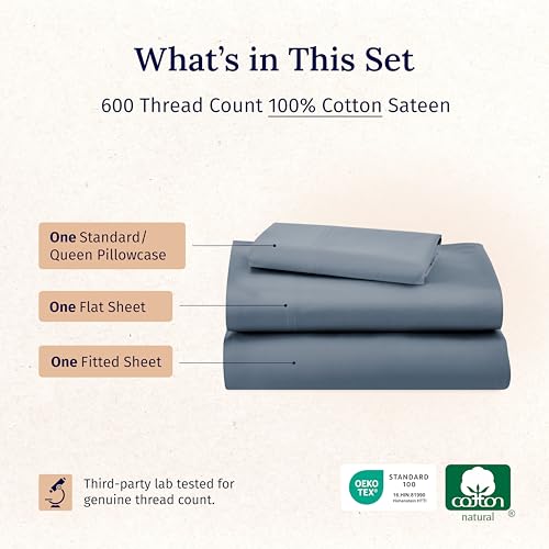 California Design Den 5-Star Hotel-Quality Twin Sheet Set, 100% Cotton Sateen, 600 Thread Count Deep Pocket Twin Sheets, Soft Hotel-Quality Bedding with Sateen Weave - Pastel Blue
