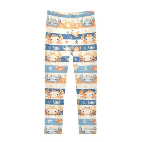 KLL Striped Pattern Cute Watercolor Crabs Toddler Girls Athletic Leggings Fashion Full Length Activewear Gym