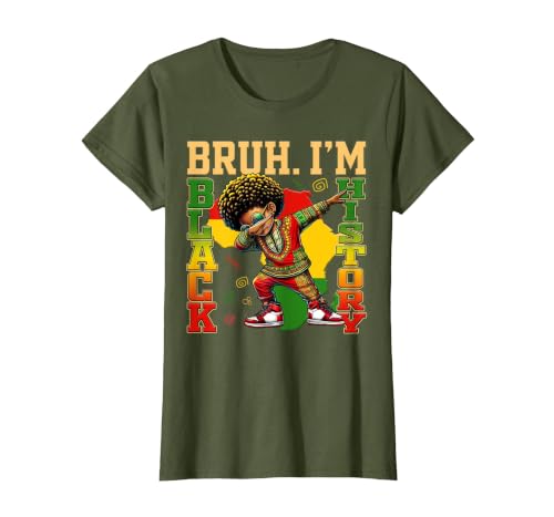 I Am Black History Dabbing Afro Men Boy Black History Month T-Shirt, Women, Olive Green, X-Small