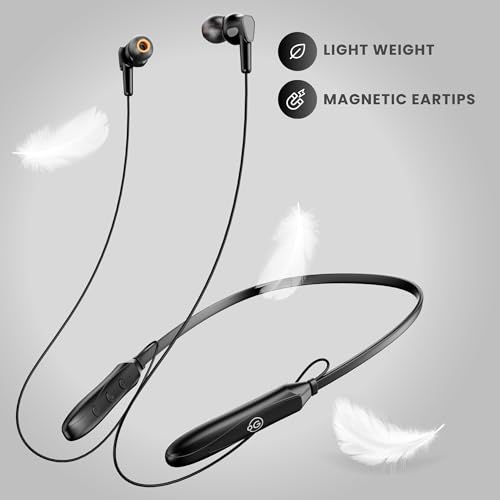 Image of OOGE Tune 6 Neckband Bluetooth Headphones, 60H Playtime, Deep Bass, Type-C Charging, Magnetic Ear Tips, IPX4 Sweat Resistant, Sound Pulse Mic (Black)