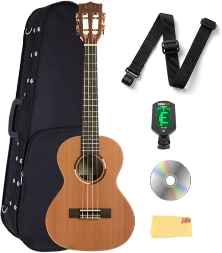 Kala KA-ASCP-T Solid Cedar Top Pau Ferro Tenor Ukulele with Hard Case, Strap, Tuner, Austin Bazaar Instructional DVD, and Polishing Cloth