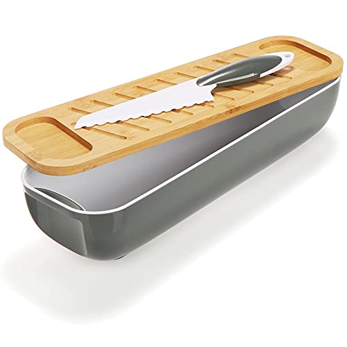 com-four® Caja de Pan con Cuchillo de Pan, Panera con Tapa de Bambú y Cuchillo...