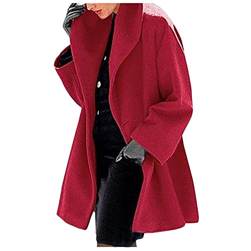 Abrigo de lana para mujer, chaqueta de trinchera de un solo pecho mezcla invierno cálido delgado abrigo largo Outwear, rosso, 3XL